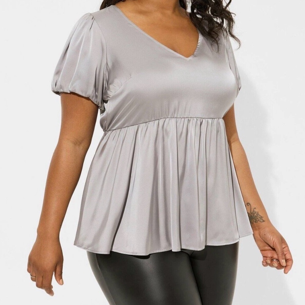 torrid Pale Gray V-Neck Peplum Blouse